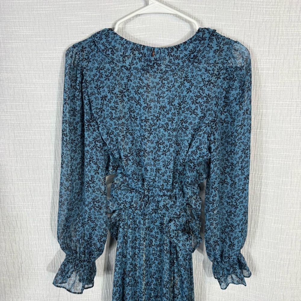 MISA Los Angeles Amelia Maxi Dress Cut-Out Ruffled Cerulean Ditzy Small - Picture 14 of 15